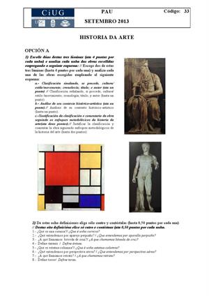 Examen de Selectividad: Historia del arte. Galicia. Convocatoria Septiembre 2013