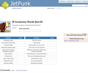 B Vocabulary Words Quiz 2