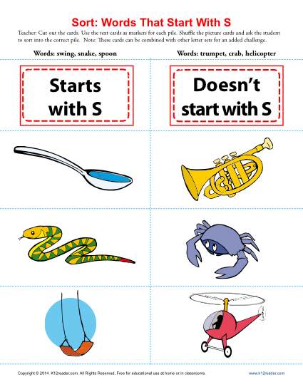 Consonant Sort: Words That Start With S