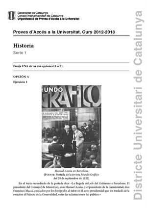 Examen de Selectividad: Historia de España. Cataluña. Convocatoria Septiembre 2013