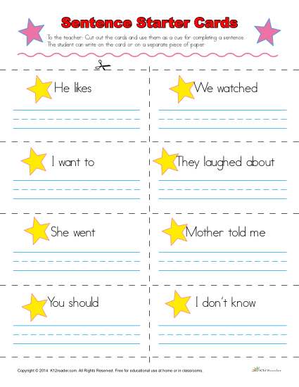 Sentence Starter Cards