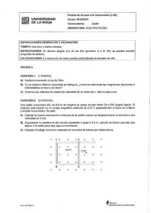Examen de Selectividad: Electrotecnia. La Rioja. Convocatoria Julio 2013