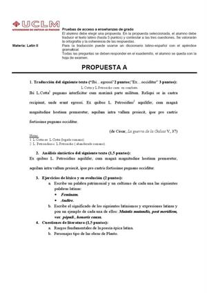Examen de Selectividad: Latín. Castilla-La Mancha. Convocatoria Septiembre 2013