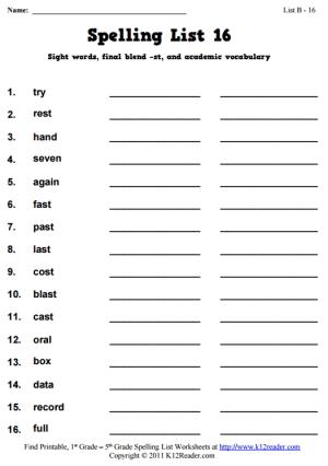 Week 16 Spelling Words (List B-16)
