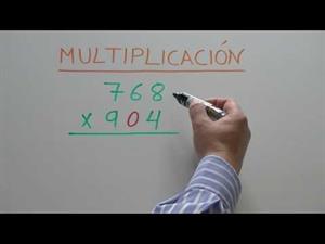 Multiplicación por números de varias cifras. El segundo factor tiene un 0 intermedio
