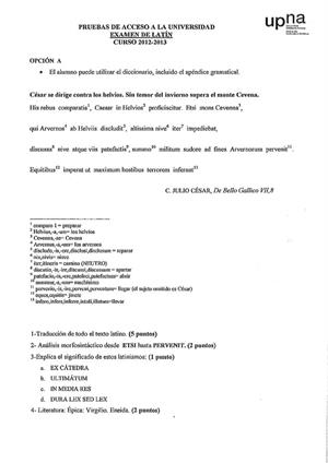 Examen de Selectividad: Latín. Navarra. Convocatoria Julio 2013