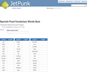 Spanish Food Vocabulary Words Quiz