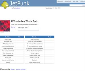 K Vocabulary Words Quiz