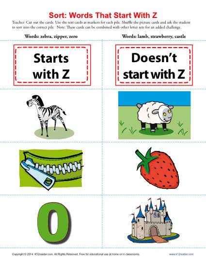 Consonant Sort: Words That Start With Z