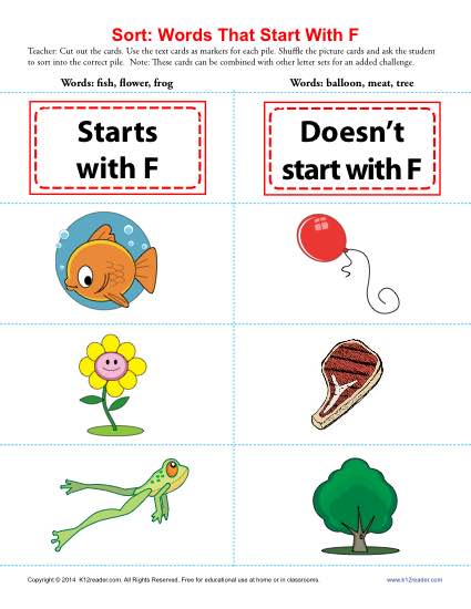 Consonant Sort: Words That Start With F