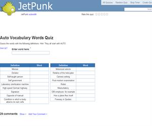 Auto Vocabulary Words Quiz
