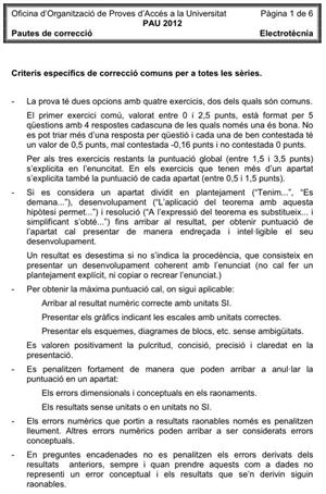 Examen de Selectividad (Soluciones): Electrotecnia. Cataluña. Convocatoria Junio 2012