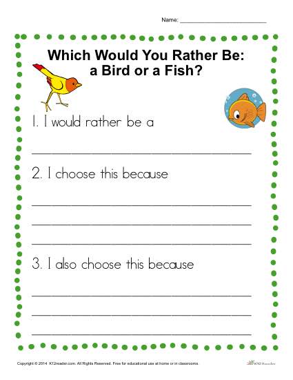 Would You Rather be a Bird or a Fish? Writing Prompt