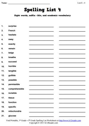 Week 4 Spelling Words (List E-4)