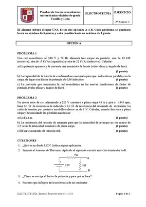 Examen de Selectividad: Electrotecnia. Castilla y León. Convocatoria Septiembre 2013