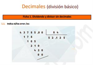 Decimales (divisiones nivel básico) - Ficha de ejercicios
