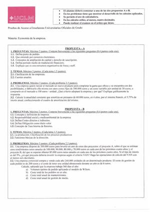 Examen de Selectividad: Economía. Castilla-La Mancha. Convocatoria Junio 2013