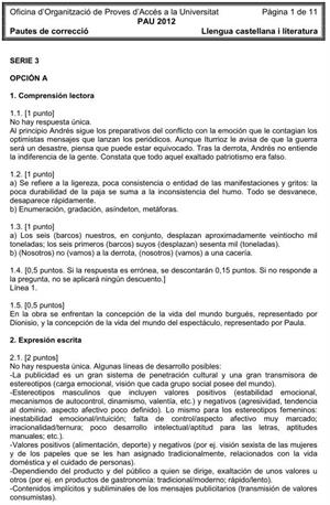 Examen de Selectividad (Soluciones): Lengua castellana. Cataluña. Convocatoria Junio 2012