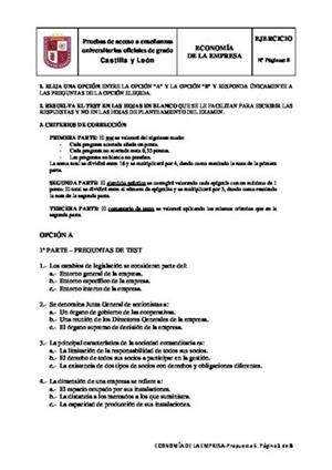 Examen de Selectividad: Economía. Castilla y León. Convocatoria Junio 2014