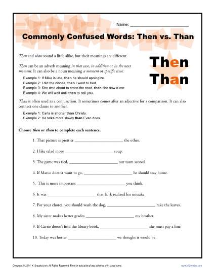 Then vs. Than – Commonly Confused Words Worksheet