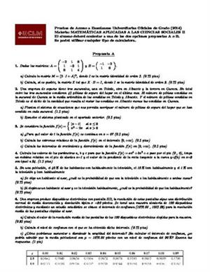 Examen de Selectividad: Matemáticas CCSS. Castilla-La Mancha. Convocatoria Junio 2014