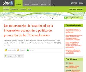 Los observatorios de la sociedad de la información: evaluación o política de promoción de las TIC en educación