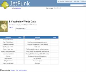 B Vocabulary Words Quiz