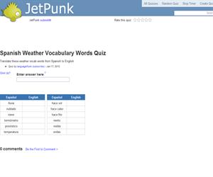 Spanish Weather Vocabulary Words Quiz