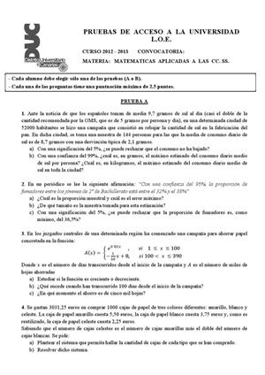 Examen de Selectividad: Matemáticas CCSS. Canarias. Convocatoria Junio 2013