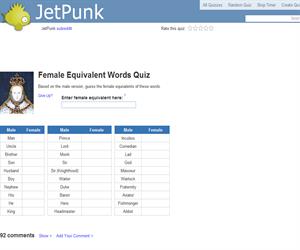 Female Equivalent Words Quiz