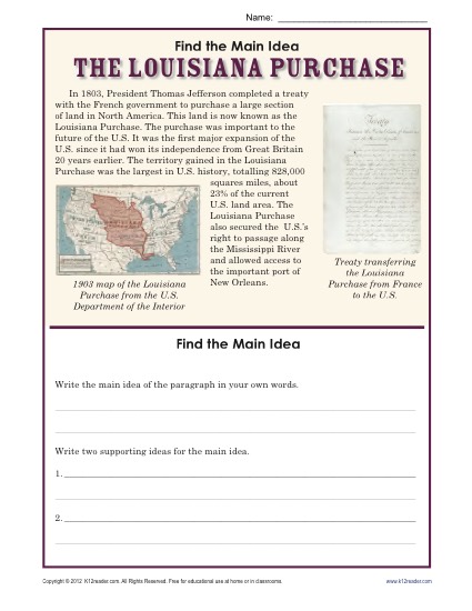 Find the Main Idea: The Louisiana Purchase