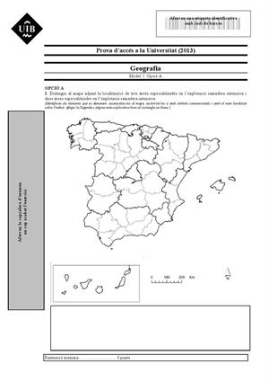 Examen de Selectividad: Geografía. Islas Baleares. Convocatoria Septiembre 2013