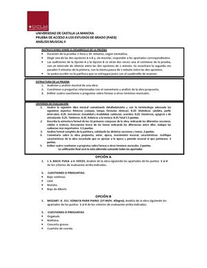 Examen de Selectividad: Análisis musical. Castilla-La Mancha. Convocatoria Junio 2013