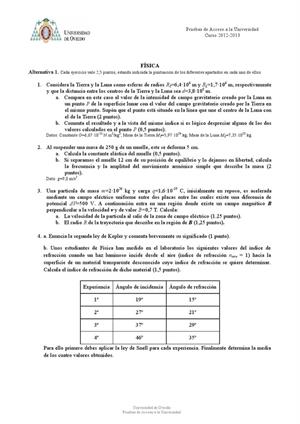 Examen de Selectividad: Física. Asturias. Convocatoria Julio 2013