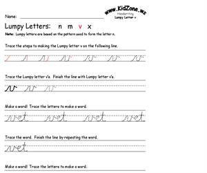 Cursive Handwriting Worksheet for the Letter v (Educarchile)