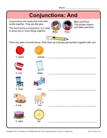 Conjunction Worksheet: And