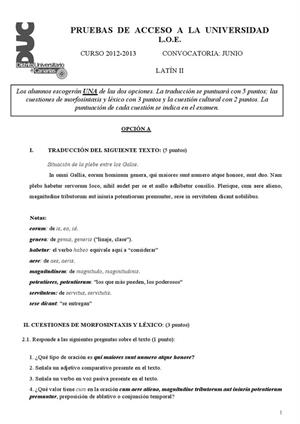 Examen de Selectividad: Latín. Canarias. Convocatoria Junio 2013
