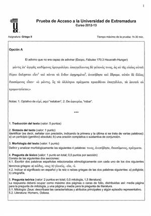 Examen de Selectividad: Griego. Extremadura. Convocatoria Junio 2013