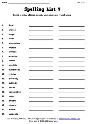 Week 9 Spelling Words (List E-9)
