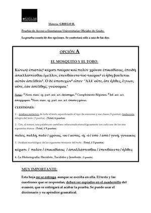 Examen de Selectividad: Griego. Castilla-La Mancha. Convocatoria Junio 2013