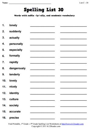 Week 30 Spelling Words (List C-30)