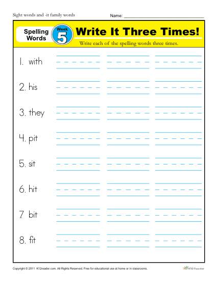 First Grade Spelling Words List – Week 5 (List A-5)