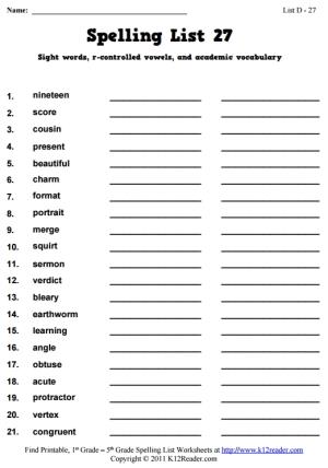 Week 27 Spelling Words (List D-27)
