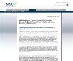 NISO Publishes Themed Issue of Information Standards Quarterly on Linked Data for Libraries, Archives, and Museums - National Information Standards Organization