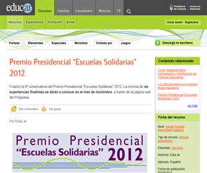 Premio Presidencial “Escuelas Solidarias” 2012.