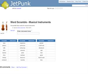 Word Scramble - Musical Instruments