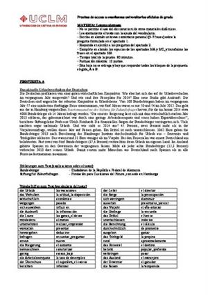 Examen de Selectividad: Alemán. Castilla-La Mancha. Convocatoria Junio 2014