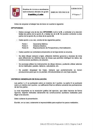 Examen de Selectividad: Dibujo técnico. Castilla y León. Convocatoria Septiembre 2013
