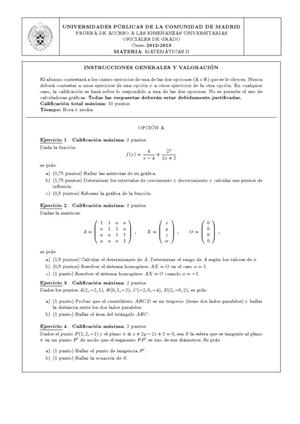 Examen de Selectividad: Matemáticas II. Madrid. Convocatoria Septiembre 2013