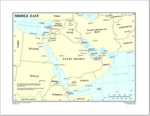 Mapa de países y capitales de Oriente Medio. Naciones Unidas